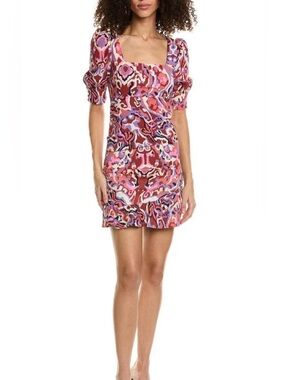 NWT ba&sh Sody Mini Dress Terracota Print XS US 2 Puff Sleeve Ruffle Designer